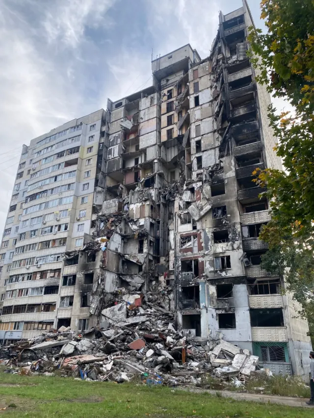 A residential apartment block in Ukraine damaged by shelling